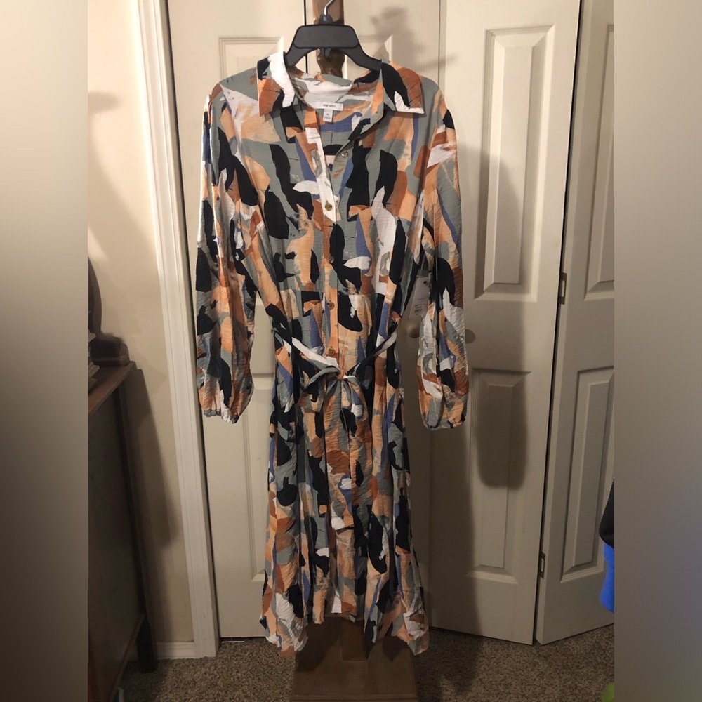 Nine West Long Sleeve Dress - Black, Blue, Tan, White